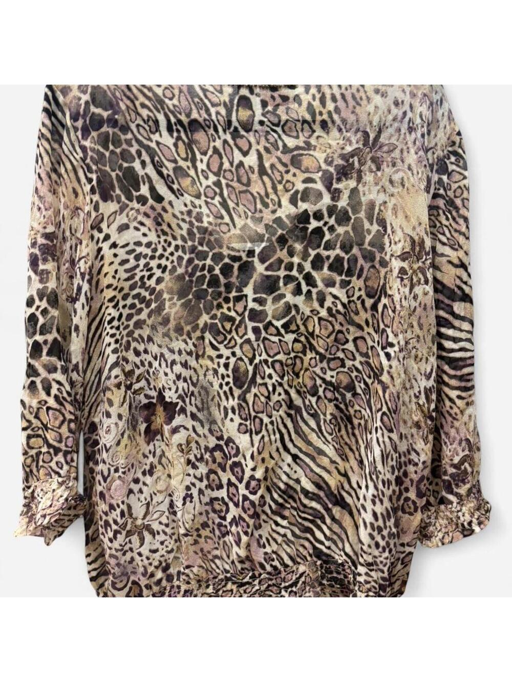 Chico's 100% Silk Animal Print Blouse Top with Beaded Neckline. - Picture 4 of 6
